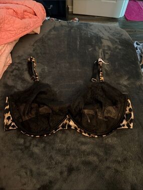 Victoria’s Secret Sheer Black and Leopard Underwire Bra - Women Intimates 38DD